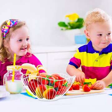 Metal Wire Fruit Basket, White Fruit Bowl for Kitchen Counter, Fruit Holder Stand Storage Baskets for Countertop, Home Decor, Table Centerpieces, Vegetable Bowls for Fruits, Veggies, Snacks (White)