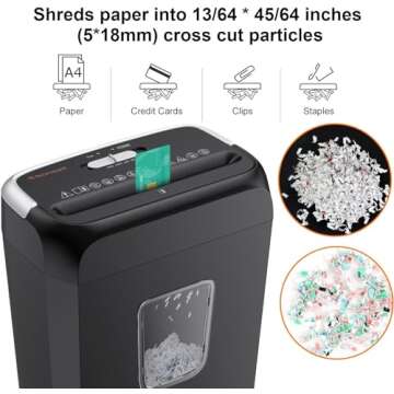 Bonsaii Paper Shredder for Home Use,6-Sheet Crosscut Paper and Credit Card Shredder for Home Office with Handle for Document,Mail,Staple,Clip-3.4 Gal Wastebasket(C237-B)