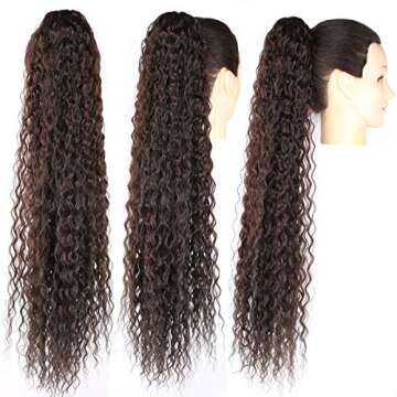 30inch Long Corn Curly Wave Drawstring Ponytail Synthetic High Puff Ponytail Hair Pieces With Comb C...