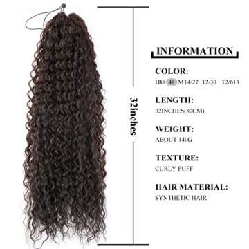 30inch Long Corn Curly Wave Drawstring Ponytail Synthetic High Puff Ponytail Hair Pieces With Comb Clip in Wavy Brown Ponytail Clip in Hair Extensions (#4)…