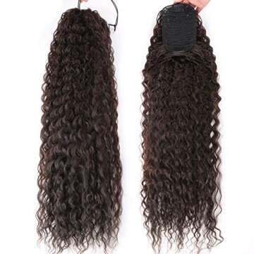 30inch Long Corn Curly Wave Drawstring Ponytail Synthetic High Puff Ponytail Hair Pieces With Comb Clip in Wavy Brown Ponytail Clip in Hair Extensions (#4)…