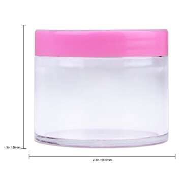Beauticom® High-Grade Quality 2 oz./ 60 Grams/ 60 ML (Quantity: 36 Packs) Thick Wall Crystal Clear Plastic Jars Container with PINK Lids for Cosmetic, Lip Balm, Lip Gloss, Creams, Lotions, Liquids, Glitter, Charms, Nails - LEAK-PROOF JARS!!