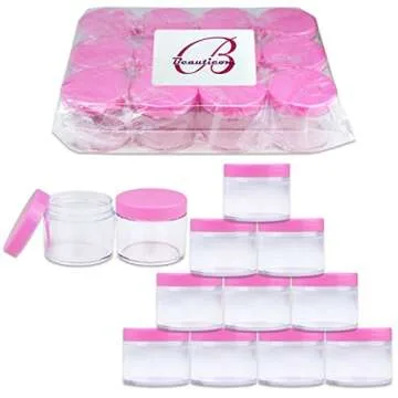 Beauticom® High-Grade Quality 2 oz./ 60 Grams/ 60 ML (Quantity: 36 Packs) Thick Wall Crystal Clear Plastic Jars Container with PINK Lids for Cosmetic, Lip Balm, Lip Gloss, Creams, Lotions, Liquids, Glitter, Charms, Nails - LEAK-PROOF JARS!!