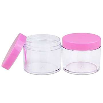 Beauticom® High-Grade Quality 2 oz./ 60 Grams/ 60 ML (Quantity: 36 Packs) Thick Wall Crystal Clear Plastic Jars Container with PINK Lids for Cosmetic, Lip Balm, Lip Gloss, Creams, Lotions, Liquids, Glitter, Charms, Nails - LEAK-PROOF JARS!!