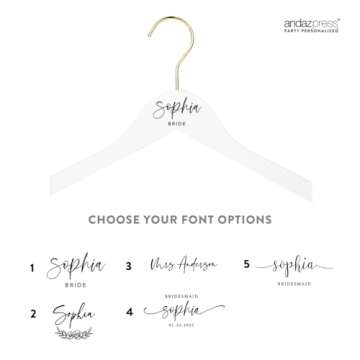 Andaz Press Personalized Bridal Hangers, Premium White Wooden Hangers for Wedding Dress, Bridesmaid Dresses, Bridal Party, Custom Name Wedding Gift, Bridesmaid Hangers, Flower Girl, Her, 1-Pack