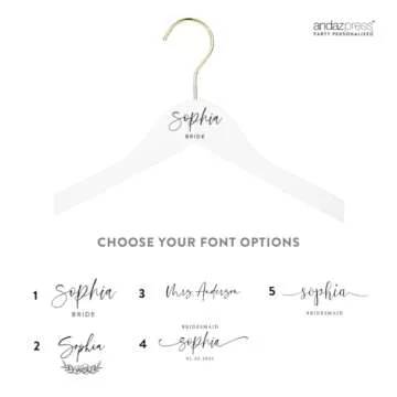 Andaz Press Personalized Bridal Hangers, Premium White Wooden Hangers for Wedding Dress, Bridesmaid Dresses, Bridal Party, Custom Name Wedding Gift, Bridesmaid Hangers, Flower Girl, Her, 1-Pack
