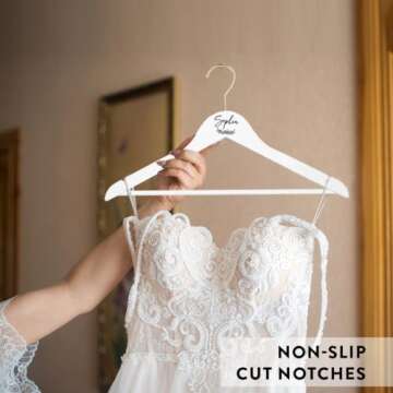 Andaz Press Personalized Bridal Hangers, Premium White Wooden Hangers for Wedding Dress, Bridesmaid Dresses, Bridal Party, Custom Name Wedding Gift, Bridesmaid Hangers, Flower Girl, Her, 1-Pack