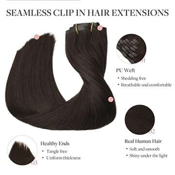 MAXITA Clip in Hair Extensions Real Human Hair, Light Dark Brown 18 Inch 130g 7pcs, Seamless Hair Extensions Clip in Human Hair Remy Straight Long Hair Extensions Clip in Natural Hair