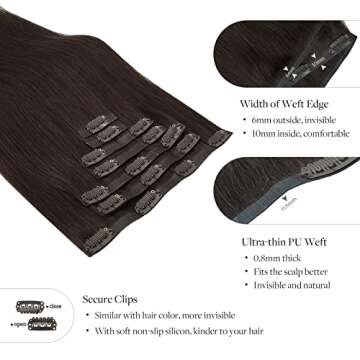 MAXITA Clip in Hair Extensions Real Human Hair, Light Dark Brown 18 Inch 130g 7pcs, Seamless Hair Extensions Clip in Human Hair Remy Straight Long Hair Extensions Clip in Natural Hair