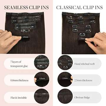 MAXITA Clip in Hair Extensions Real Human Hair, Light Dark Brown 18 Inch 130g 7pcs, Seamless Hair Extensions Clip in Human Hair Remy Straight Long Hair Extensions Clip in Natural Hair