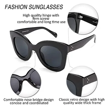 FEISEDY Retro Oversized Cat Eye Sunglasses for Women