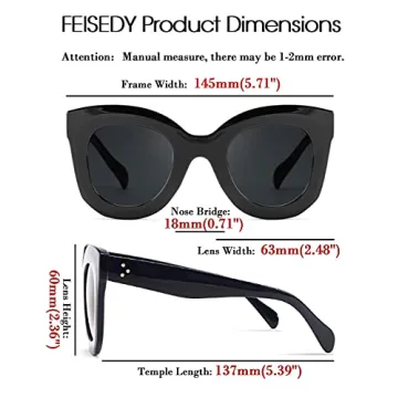 FEISEDY Retro Oversized Cat Eye Sunglasses for Women