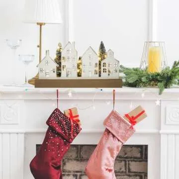 HOMirable Christmas Decorations for Home Led Lighted Christmas Tree Decor Wooden Merry Christmas Sign Rustic Farmhouse Tabletop Block Xmas Holiday Signs Indoor Room Party