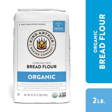 King Arthur, 100% Organic Unbleached Bread Flour, Non-GMO Project Verified, No Preservatives, 2 Pounds (Pack of 12)