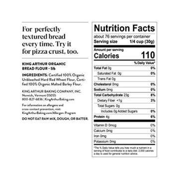 King Arthur, 100% Organic Unbleached Bread Flour, Non-GMO Project Verified, No Preservatives, 2 Pounds (Pack of 12)