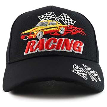 Trendy Apparel Shop Racing 3D Embroidered Black Baseball Cap