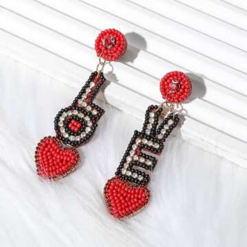 Valentines Day Earrings, Valentines Earrings for Women, Valentines Gifts for Her, Handmade Beaded Drop Dangle Valentines Earrings Jewelry Gifts for Girlfriend