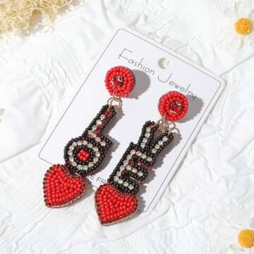 Valentines Day Earrings, Valentines Earrings for Women, Valentines Gifts for Her, Handmade Beaded Drop Dangle Valentines Earrings Jewelry Gifts for Girlfriend