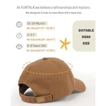 FURTALK Toddler Baseball Hat Kids Boys Girls Adjustable Washed Cotton Baseball Cap with Ponytail