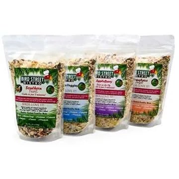 Bird Street Bistro Parrot Food Sample 4 Pack - Parakeet Food - Cockatiel Food - Bird Food - Cooks in 3-15 min w/Natural & Organic Grains - Healthy, Non-GMO Fruits, Healthy Orientated Spices