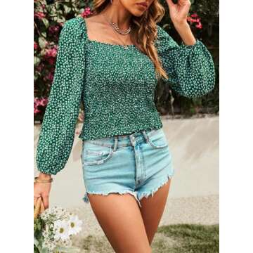 EVALESS Womens Tops Spring Fashion Clothes 2024 Blouses for Women Dressy Casual Sexy Square Neck Lon...