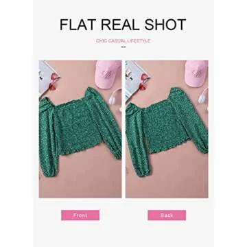 EVALESS Womens Tops Spring Fashion Clothes 2024 Blouses for Women Dressy Casual Sexy Square Neck Long Sleeve Tops Off The Shloulder Ladies Tops and Blouses Cute Green Shirts Holiday Outfits, Medium