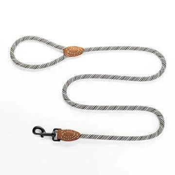 Mile High Life | Mountain Climbing Dog Rope Leash with Heavy Duty Metal Sturdy Clasp | Genuine Leather Tailored Connection with Strong Stitches (White, 72 Inch (Pack of 1))