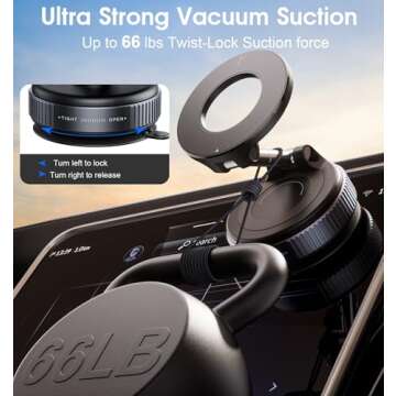 REOKILY Strong Magnetic Car Phone Holder for MagSafe, Ultra Vacuum Suction Cup Phone Mount 360° Cell Phone Holders for Your Car Accessories for iPhone 16 15 14 13 12 Android