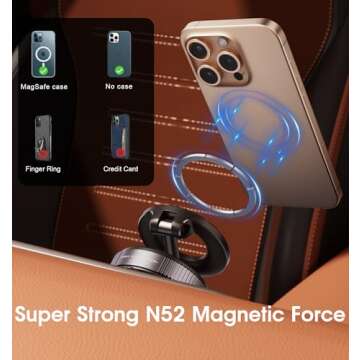 REOKILY Strong Magnetic Car Phone Holder for MagSafe, Ultra Vacuum Suction Cup Phone Mount 360° Cell Phone Holders for Your Car Accessories for iPhone 16 15 14 13 12 Android