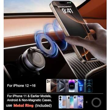 REOKILY Strong Magnetic Car Phone Holder for MagSafe, Ultra Vacuum Suction Cup Phone Mount 360° Cell Phone Holders for Your Car Accessories for iPhone 16 15 14 13 12 Android