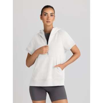 AUTOMET Oversized Hoodies for Women Short Sleeve Half zip Sweatshirt Fleece Loose Fit Pullover 2025 ...