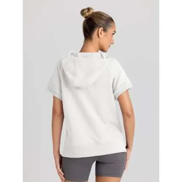 AUTOMET Oversized Hoodies for Women Short Sleeve Half zip Sweatshirt Fleece Loose Fit Pullover 2025 Fall Fashion Outfits White S