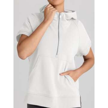 AUTOMET Oversized Hoodies for Women Short Sleeve Half zip Sweatshirt Fleece Loose Fit Pullover 2025 Fall Fashion Outfits White S