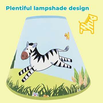 Fantasy Fields - Sunny Safari Animals Thematic Kids Table Lamp, for Girls & Boys Rooms with Printed Zebra Lampshade & Sculpted Monkey, Giraffe, & Tiger Base, Jungle Lamp for Nurseries & Baby Rooms