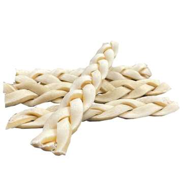 Amazing Dog Treats - Beef Cheek Braids Dog Chew (6 Inch - 8 Pack) - NO Odor - Rawhide Alternative - ...