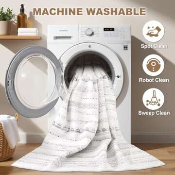 6x9 Area Rugs Living Room: Washable Boho Large Neutral Soft Farmhouse Rug Stain Resistant Modern Ind...