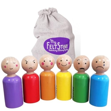 My Felt Story Set of 6 - Rainbow Wooden Peg Dolls with Emotions | Sensory Autism Toys for Toddlers |...