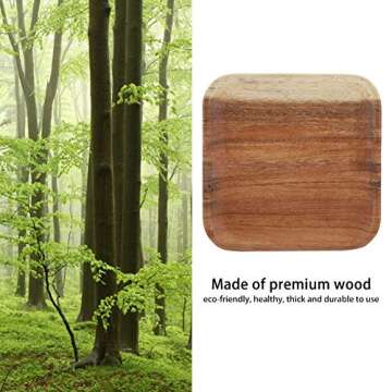 Fdit Elegant Square Food Tray Snacks Sushi Wooden Serving Dish for Home Ottoman Cafe Shop(7.8In)