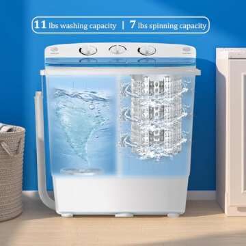Erivess Portable Twin Tub 18lbs Washing Machine with Drying Rack, 11lbs Washer Mini Compact Laundry Machine with 7lbs Spinner, Semi-automatic Washer Combo for Dorms, Apartments