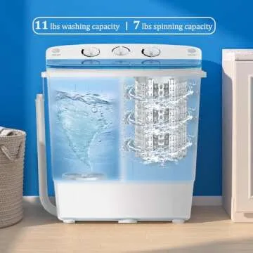 Erivess Portable Twin Tub 18lbs Washing Machine with Drying Rack, 11lbs Washer Mini Compact Laundry Machine with 7lbs Spinner, Semi-automatic Washer Combo for Dorms, Apartments