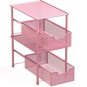 Simple Houseware Stackable Under Sink Cabinet Sliding Basket Organizer Drawer, Pink
