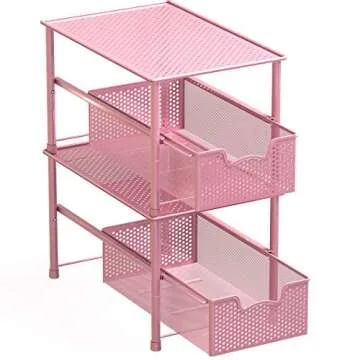 Simple Houseware Stackable Under Sink Cabinet Sliding Basket Organizer Drawer, Pink