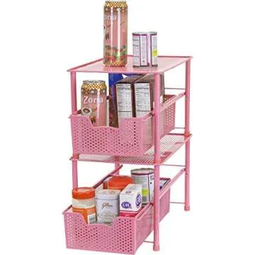 Simple Houseware Stackable Under Sink Cabinet Sliding Basket Organizer Drawer, Pink