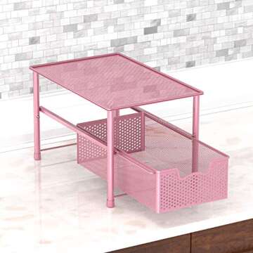 Simple Houseware Stackable Under Sink Cabinet Sliding Basket Organizer Drawer, Pink