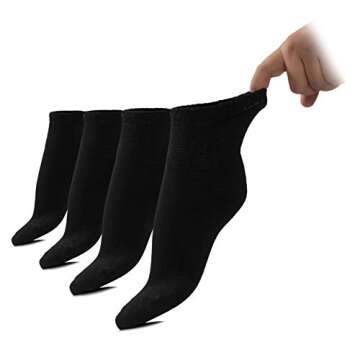 Junix Women’s Bamboo Ankle Diabetic Socks Seamless Toe 4 Pack Soft (Shoe Size 11-13, Black)