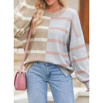 EVALESS Women's Fall Sweaters 2024 Fashion Trendy Striped Knit Casual Pullover