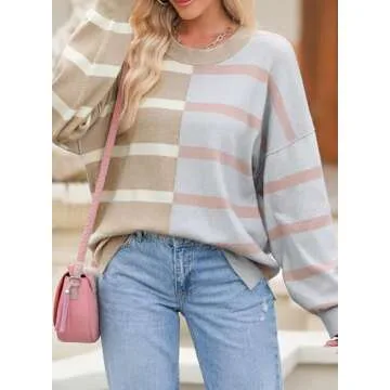 EVALESS Women's Fall Sweaters 2024 Fashion Trendy Striped Knit Casual Pullover