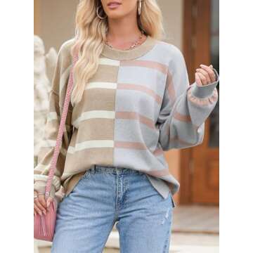 EVALESS Womens Fall Sweaters 2024 Fashion Trendy Striped