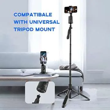 Auto Face Tracking Tripod with Remote, 360° Rotation Auto Tracking Phone Holder, No App, Smart Phone Moving Tripod for Shooting Video, Live Vlog Rechargeable Battery(Black)