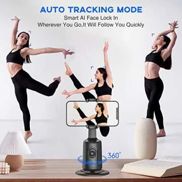 Auto Face Tracking Tripod with Remote, 360° Rotation Auto Tracking Phone Holder, No App, Smart Phone Moving Tripod for Shooting Video, Live Vlog Rechargeable Battery(Black)